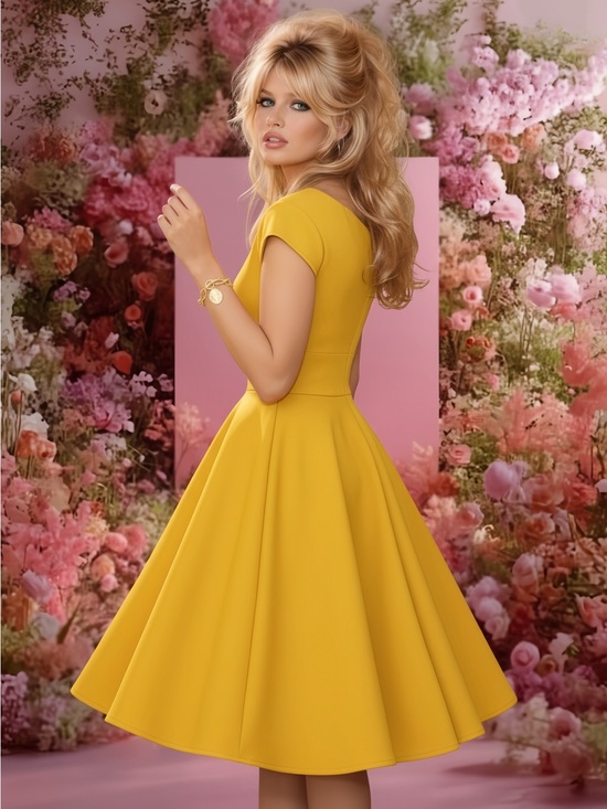 Camden Layne Dresses & Skirts - Yellow Fit-and-Flare Midi Dress with Cap Sleeves